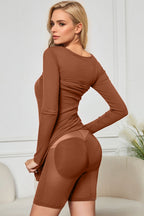 Caramel Built-In Shapewear Dress Square Neck Long Sleeve Maxi Dress Elegant Shapewear Dress For Women