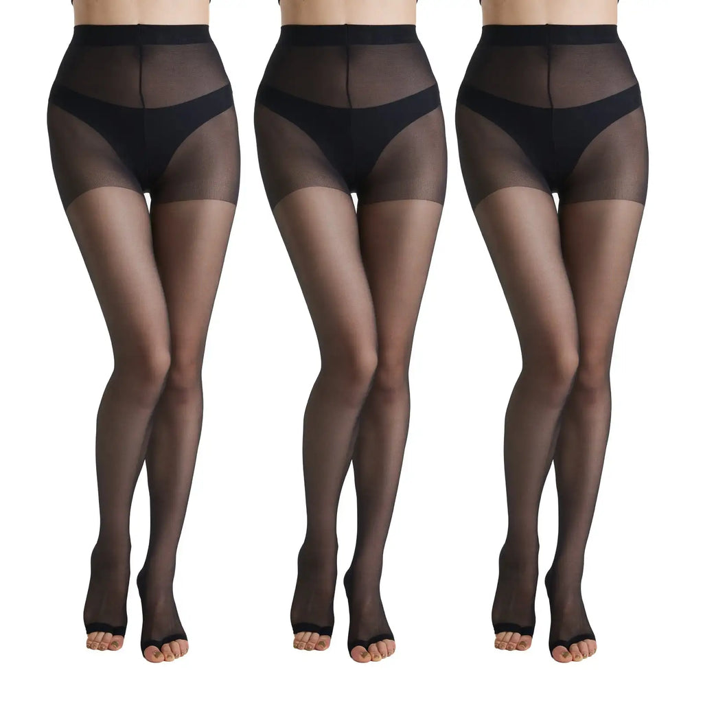 3 Pairs Womens 20D Ultra Toeless Sheer Tights Open Toe Control Top Pantyhose - SJB-DIAMOND ELITES