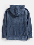 Corduroy Long Sleeve Solid Drop Shoulder Hoodie