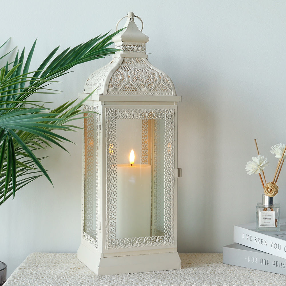 Rustic Metal Decorative Candle Lantern Hanging  Candle Holder with Tempered Glass(White) Lootquake LLC