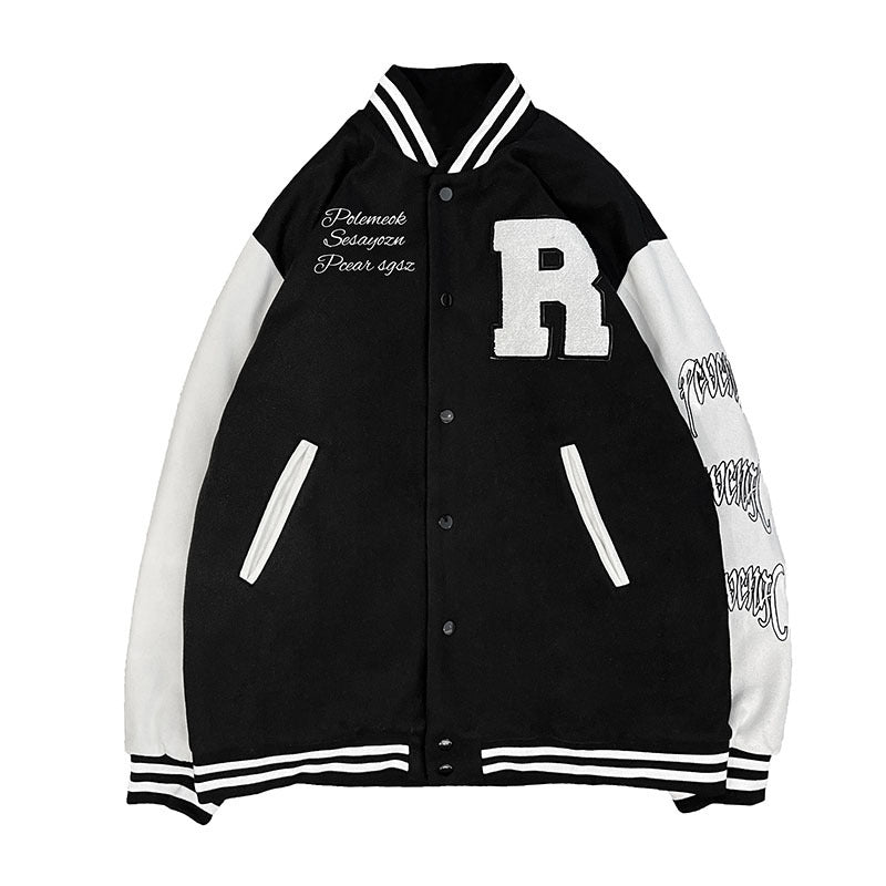 New Elegance Spring Autumn Coat Baseball Bomber Jacket Loose Letter R Men Women Couples Tops Plus Size Jackets Streetwear Stevvex