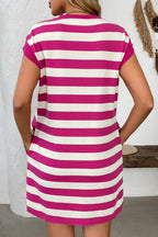 Simple Contrast Striped Round Neck Short Sleeve Mini Dress Casual & Comfortable Everyday Dress for Women Stevvex