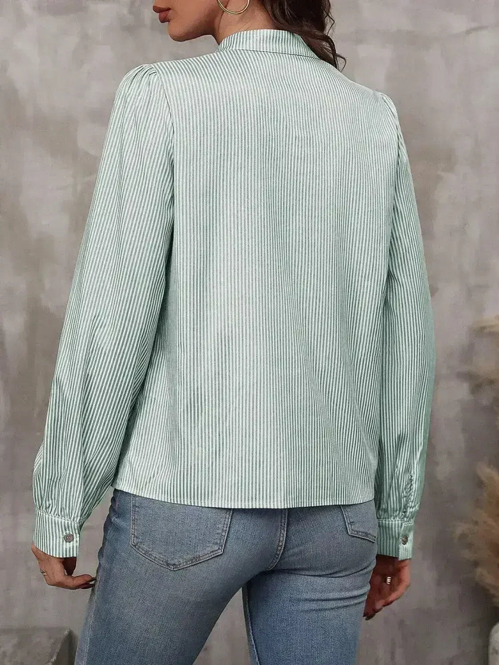 Striped Tie Neck Long Sleeve Blouse – Femstylo - SJB-DIAMOND ELITES