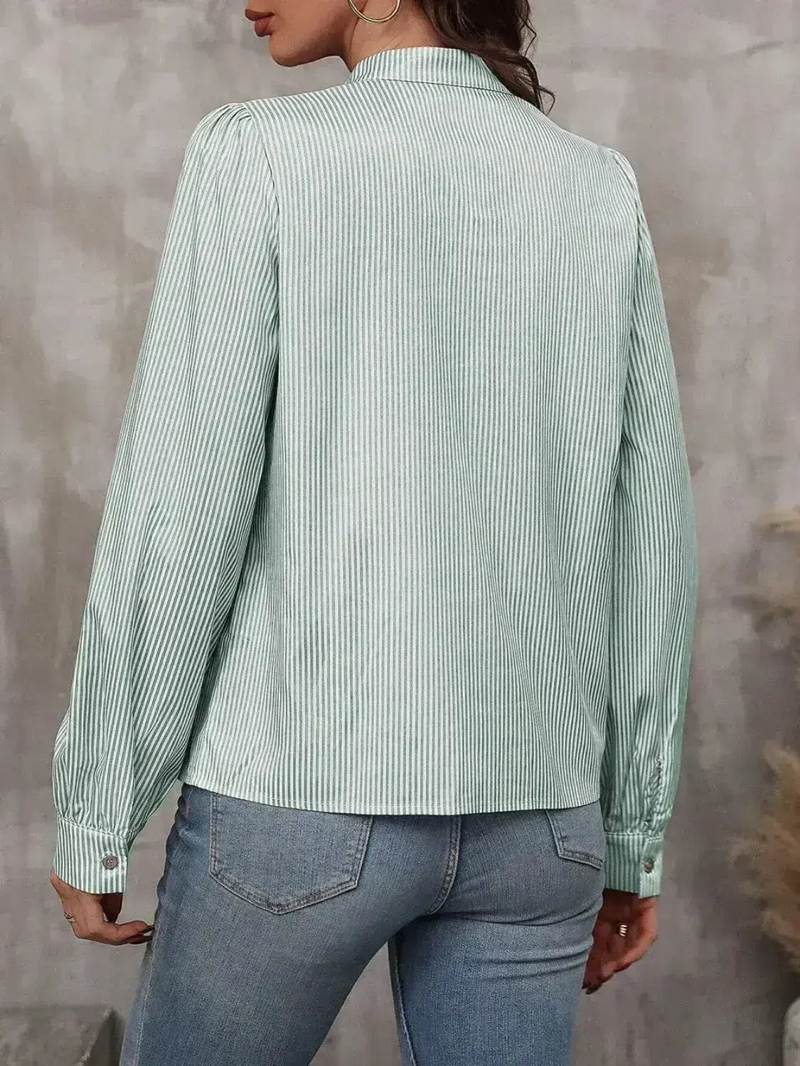 Striped Tie Neck Long Sleeve Blouse – Femstylo - SJB-DIAMOND ELITES