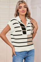 Black Stripe Quarter Zip Collar Knit Vest
