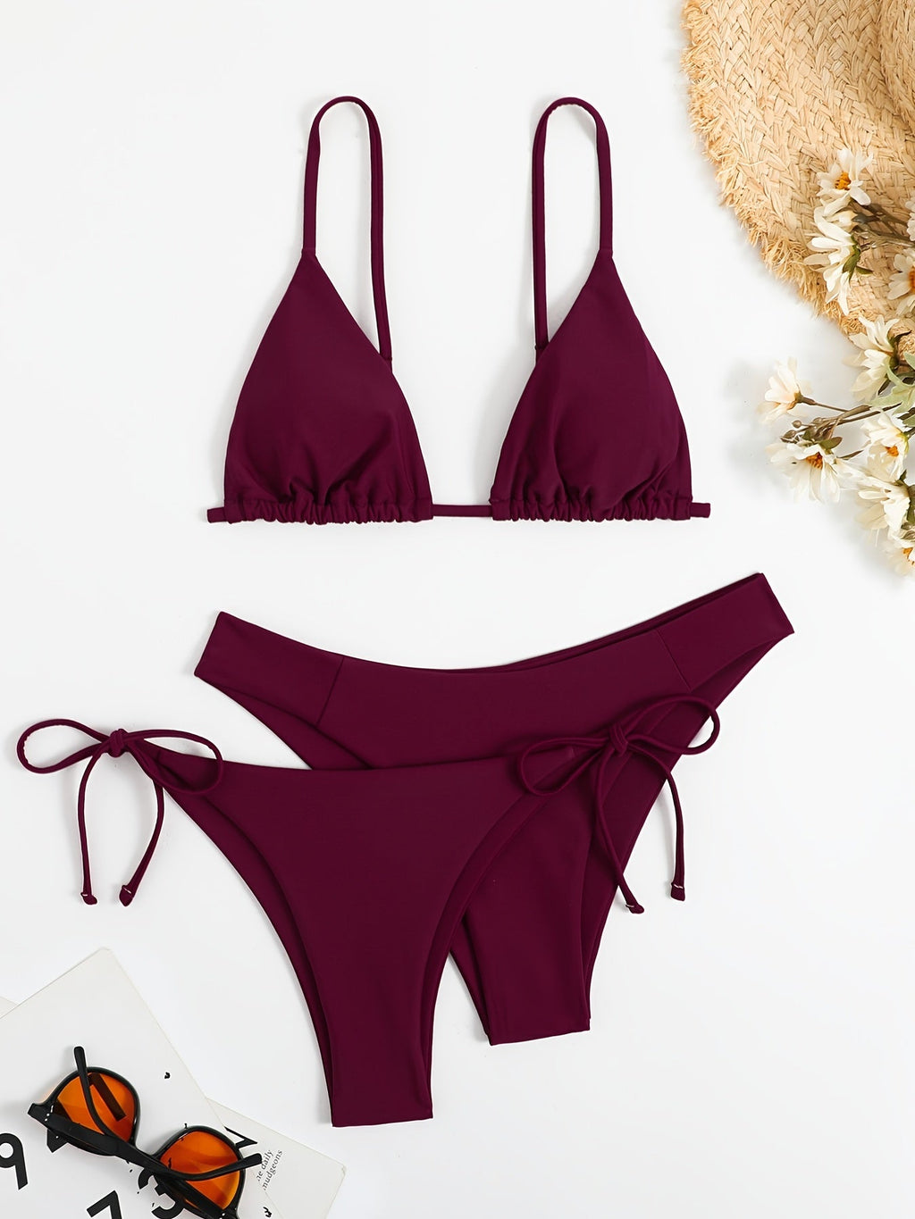 Essential Edge 3-Piece Bikini Set for Women – Solid Color High-Cut Triangle Top Two-Style Bottoms with Side Lace-Up Design & Quick-Drying Comfort – Versatile Women's Swimwear for Summer Pool Beach & Travel Stevvex