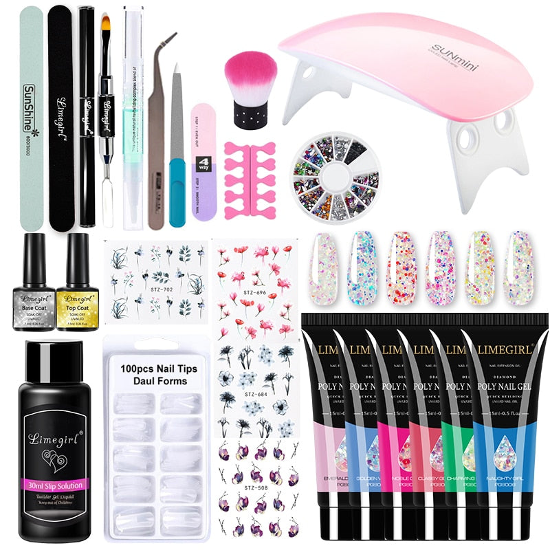 Poly nail Gel Kit With 54W UV Lamp Pi-Mart