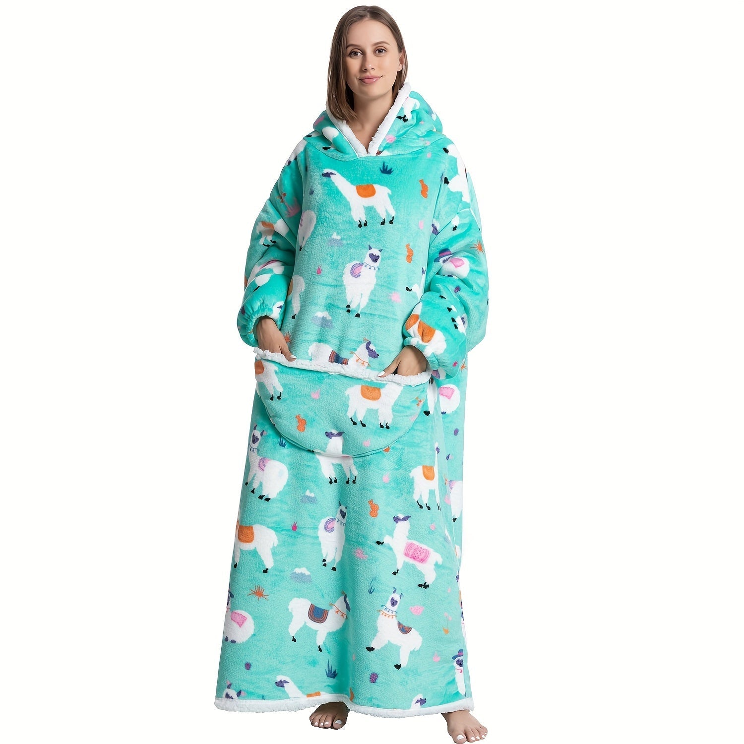 1pc Extra Long Oversized Cat Print Sherpa Fleece Hooded Blanket Sweatshirt - Ultra Soft, Warm, Wearable, Machine Washable, and Industrial Style - Perfect Gift for Women and Men Adults Lootquake LLC