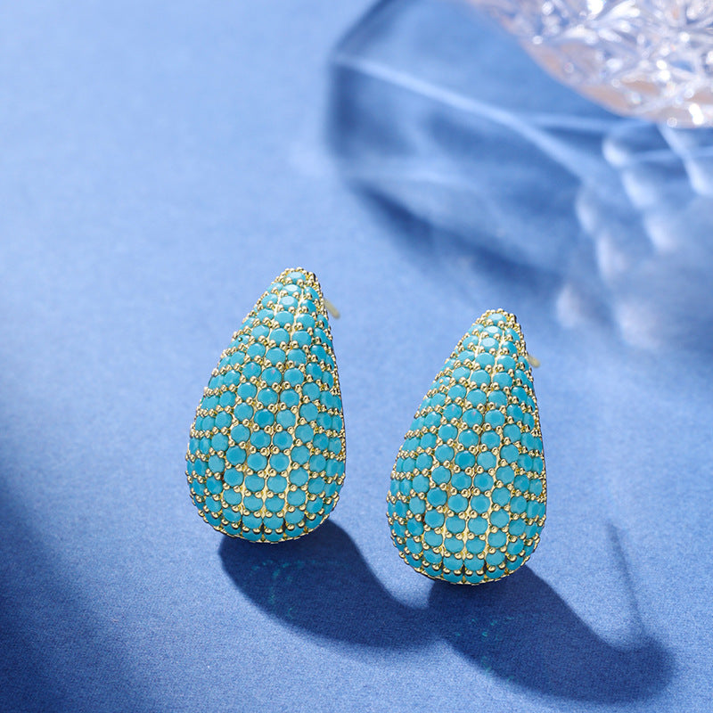 Micro-inlaid Diamond Super Flash Water Drop Ear Studs Light Luxury High-end Sense Pi-Mart