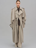 Women's Long Khaki Belted Cape Trench Coat Pi-Mart