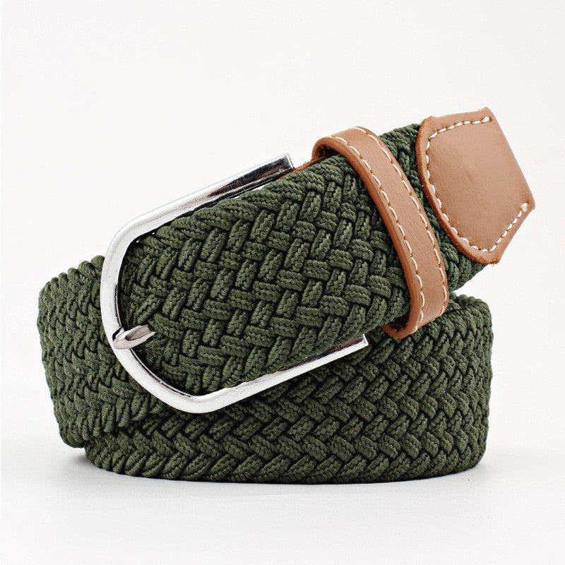 Women's Canvas Belt Student Pants Casual Stretch Braided Needle Buckle Pi-Mart