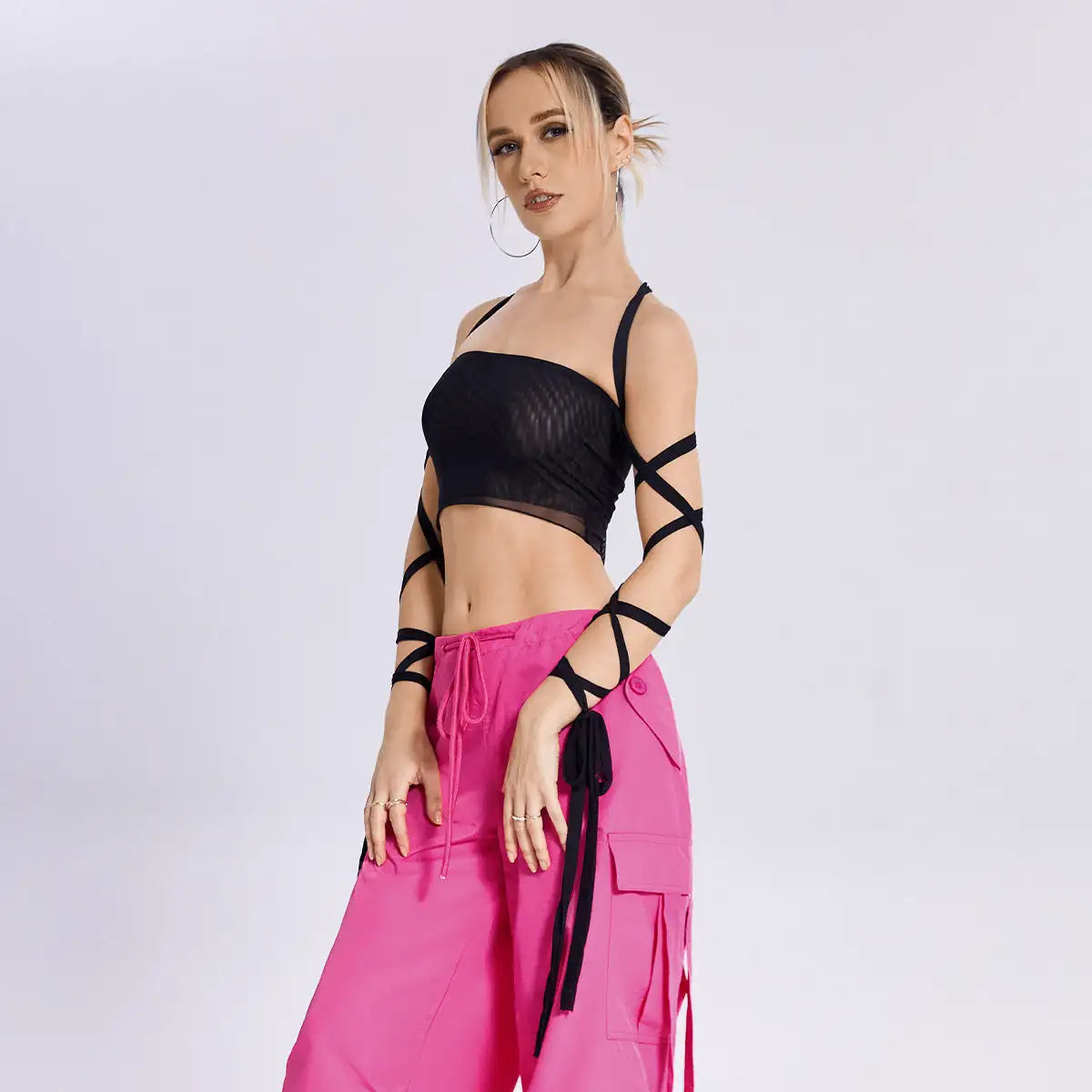 2023 New Style Womens Elastic Cross Arm Solid Color Straps Tank Top Casual Summer Ladies Slim Top - SJB-DIAMOND ELITES