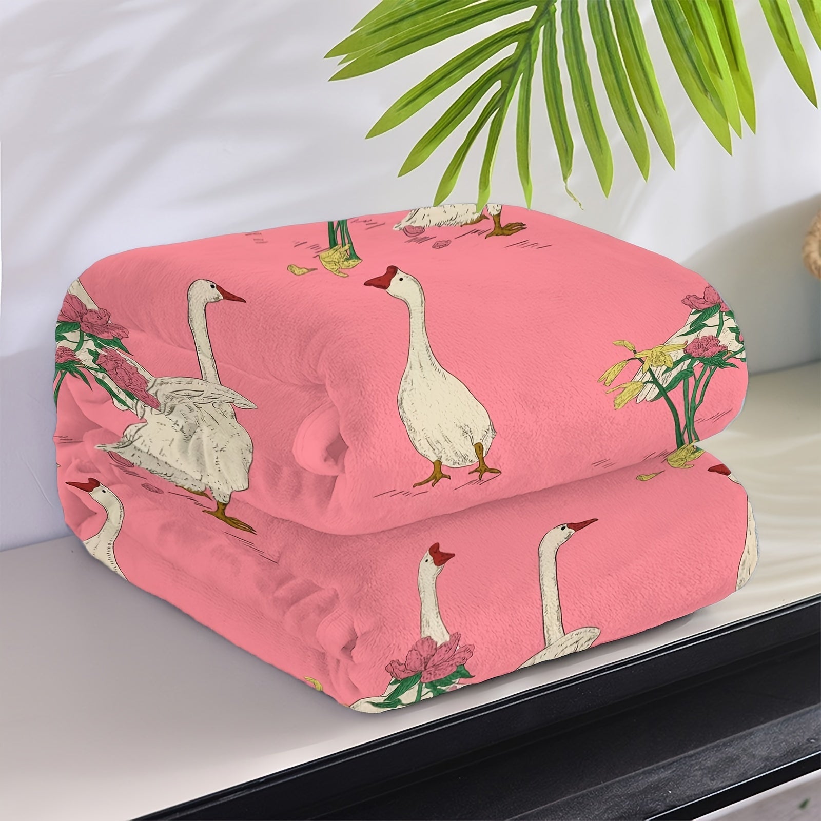 1pc Cartoon Garden Swan Print Blanket, Soft Warm Throw Blanket Nap Blanket For Couch Sofa Office Bed Camping Travel, Multi-purpose Gift Blanket For All Season Lootquake LLC