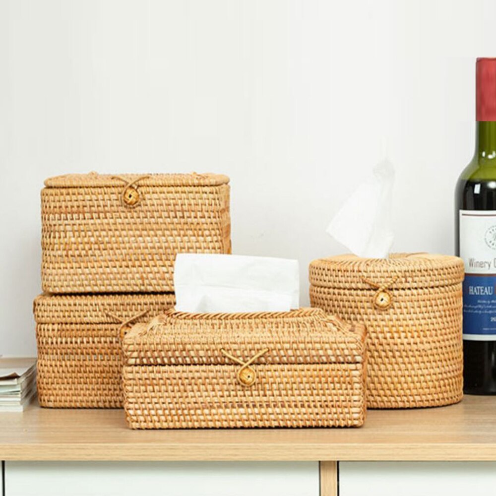 Rattan Handmade Tissue Box Drawer Box Living Room Bedroom Storage Box Pi-Mart