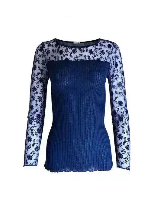 EGI Exclusive Collections Merino Wool Blend Top with Tulle Trim. - SJB-DIAMOND ELITES