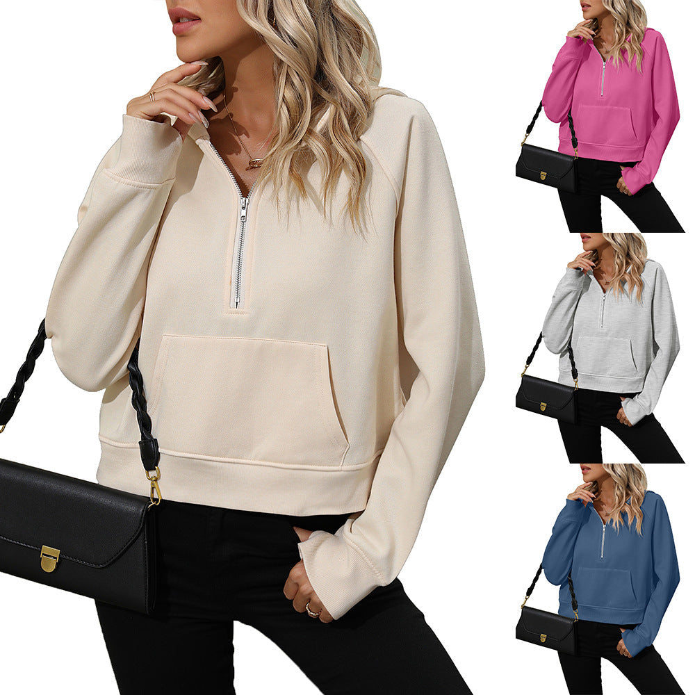 Women's Half Zip Pullover Hooded Sweatshirt Fleece Short Chic Sweatshirt Pi-Mart