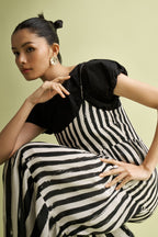 Strappy Tiered Maxi Dress in Black Stripes Purplish Diva