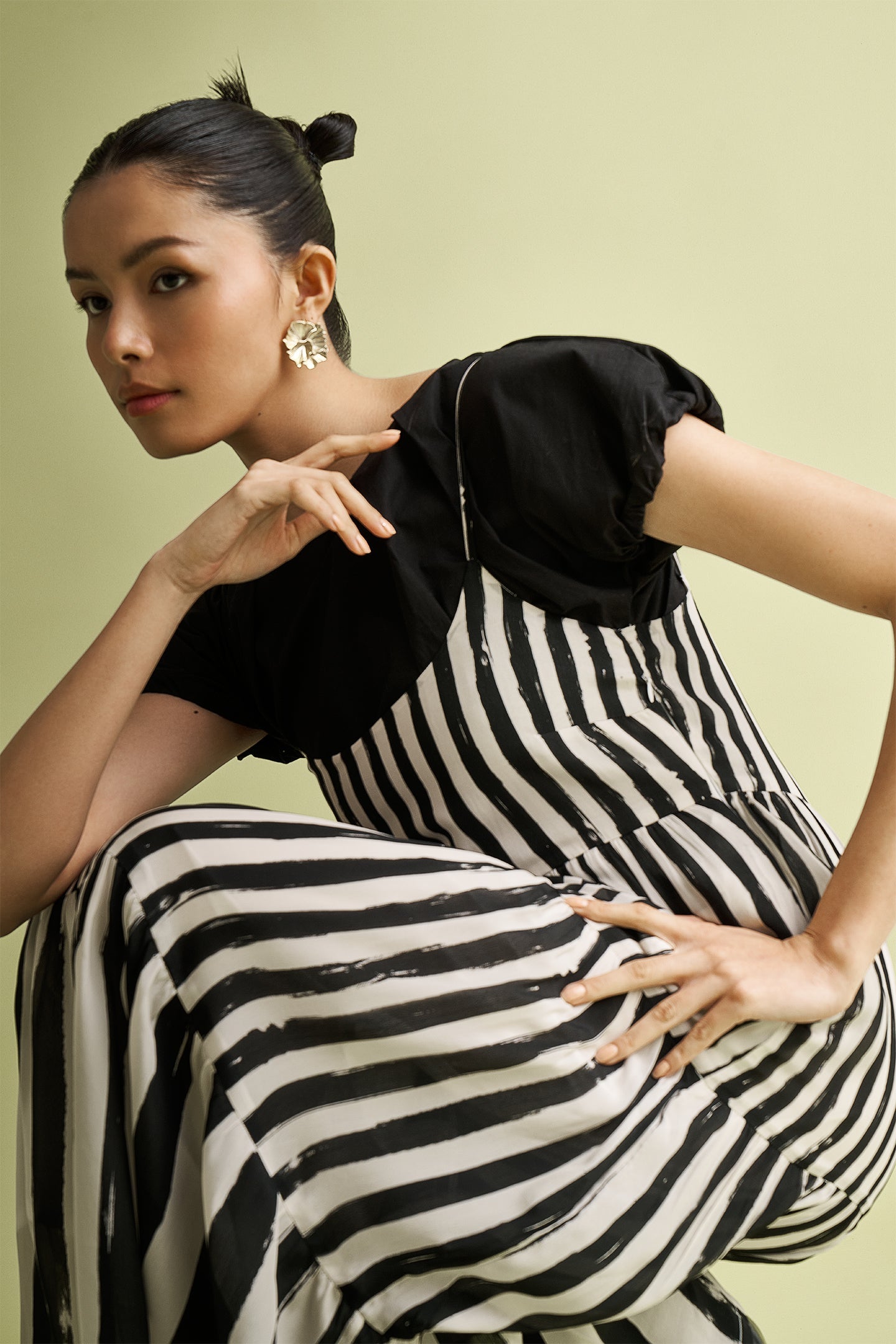 Strappy Tiered Maxi Dress in Black Stripes Purplish Diva
