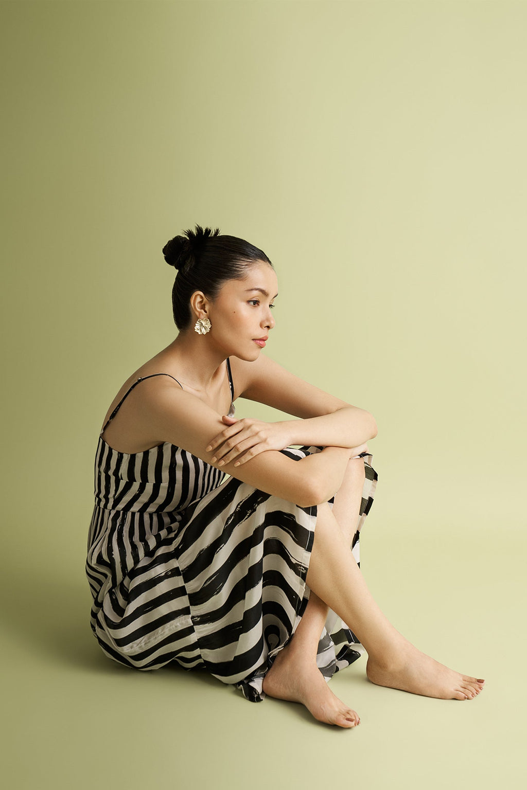 Strappy Tiered Maxi Dress in Black Stripes Purplish Diva