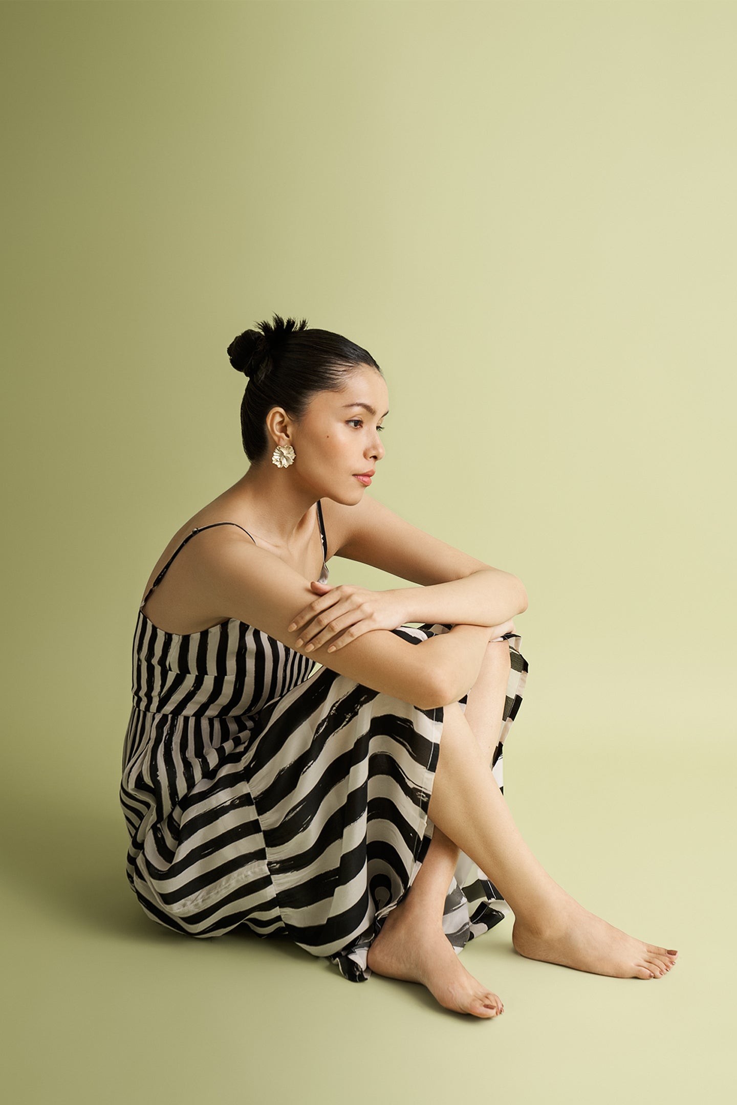 Strappy Tiered Maxi Dress in Black Stripes Purplish Diva