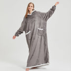 1pc Simple Solid Color Fleece Lazy Person Hooded Blanket Can Be Worn