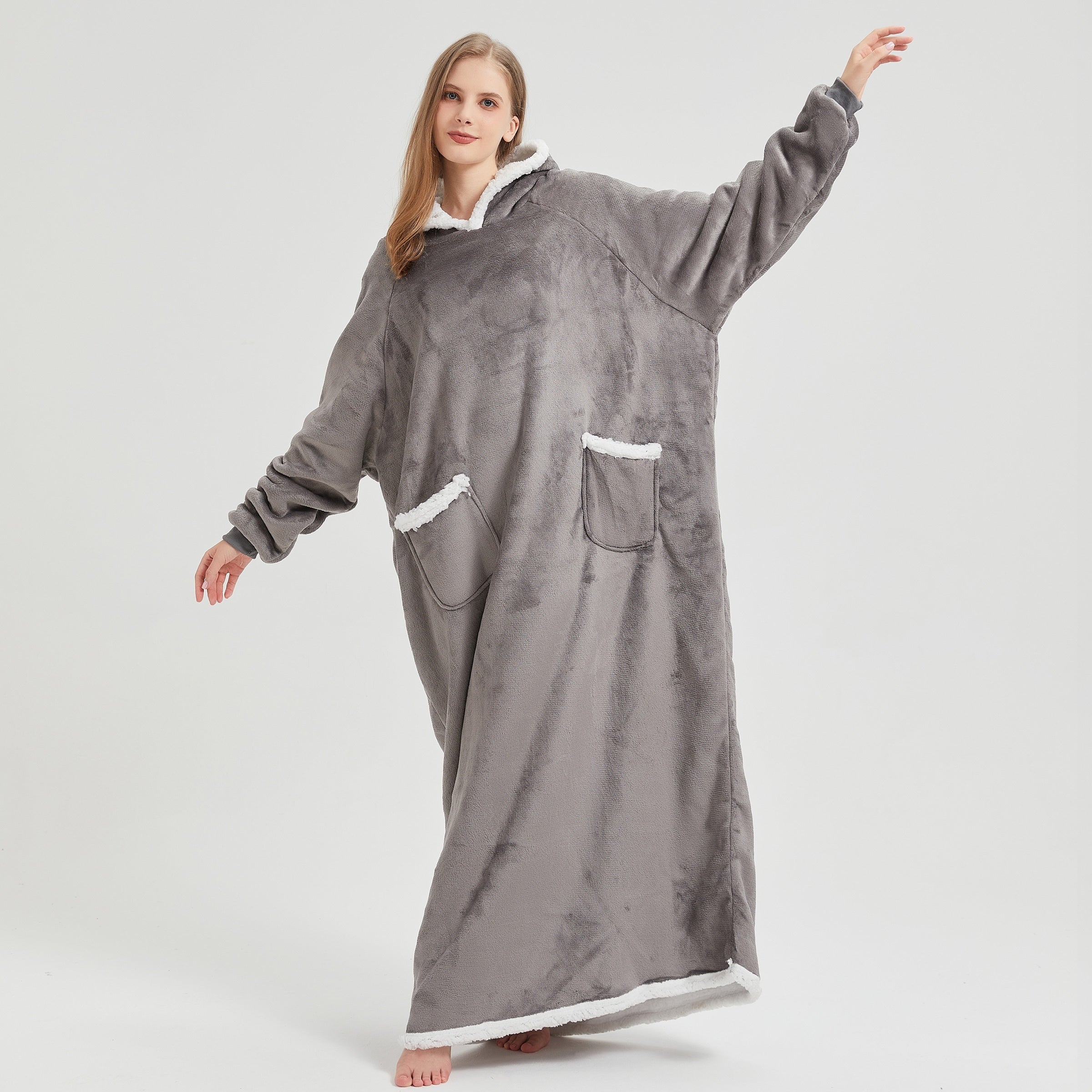 1pc Simple Solid Color Fleece Lazy Person Hooded Blanket Can Be Worn