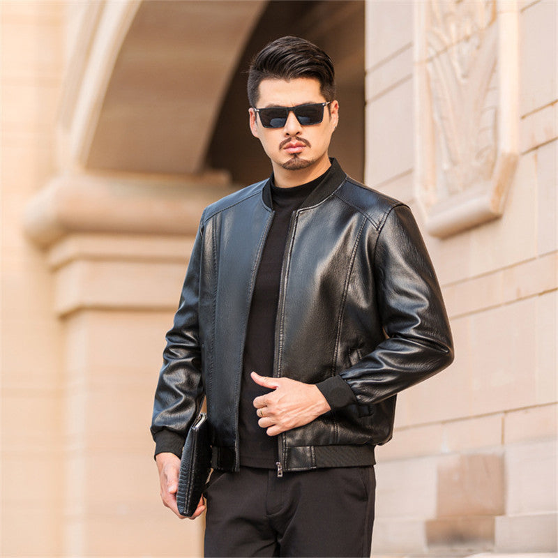 Men's Leather Jackets Spring And Autumn Plus Cashmere Men's Loose Pi-Mart