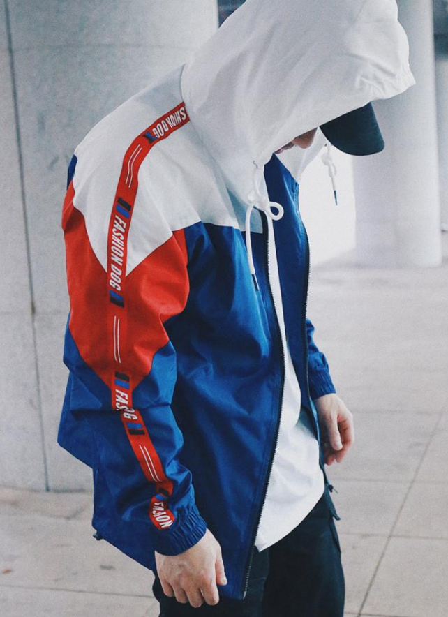 Tide brand windbreaker male and female European retro spell color Jackets spring loose sports leisure students handsome hooded jacket