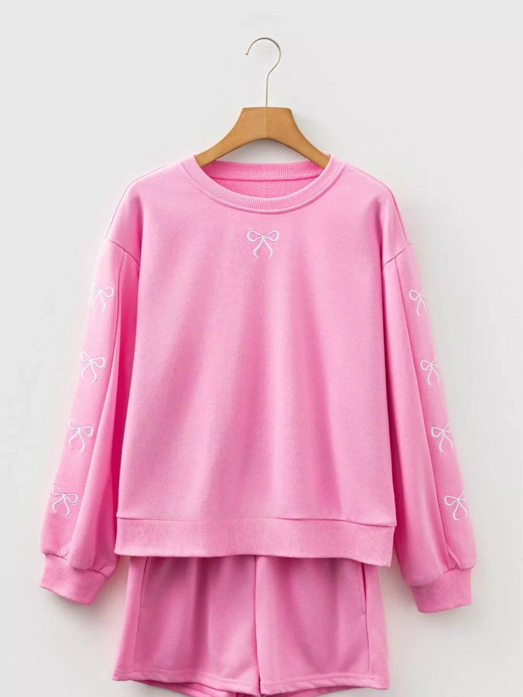Bow Embroidered Sweatshirt and Shorts Set THRIXINE