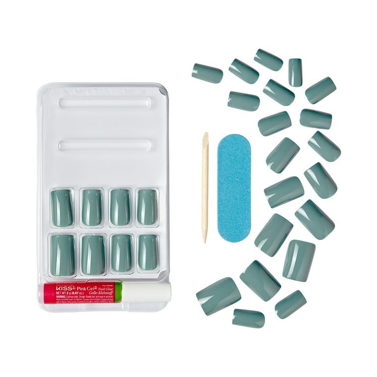 KISS Gel Fantasy Sculpted Medium Square Glue-On Nails, Glossy Dark Green, 'High Life', 28 Ct. EasyOptionXY LLC