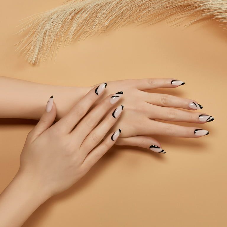 Salon Perfect Modern French Black Swirl Nail Set, File & Glue Included, 30 Pieces EasyOptionXY LLC