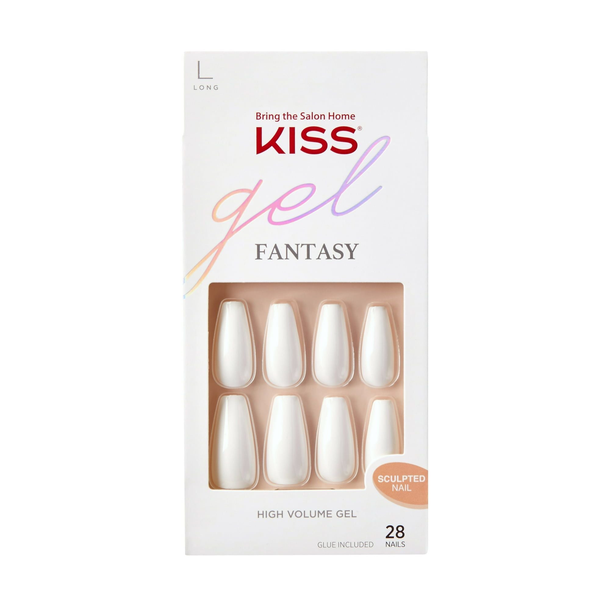 KISS Gel Fantasy Sculpted Long Coffin Glue-On Nails, Glossy Light White, 'True Color', 28 Ct. EasyOptionXY LLC