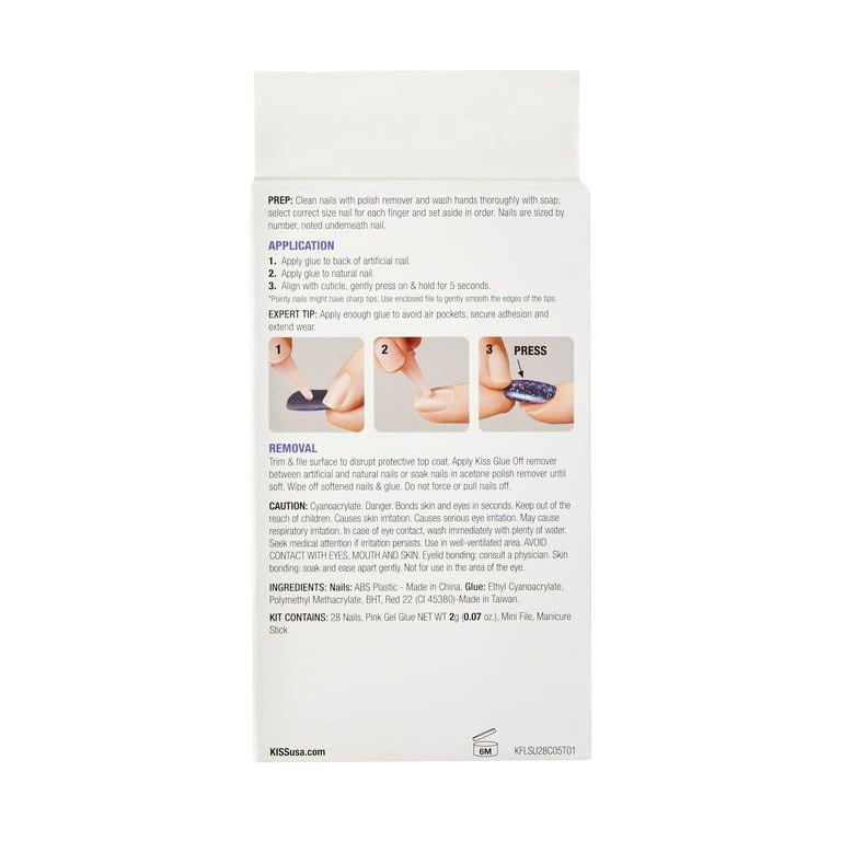 KISS Gel Fantasy Sculpted Long Coffin Glue-On Nails, Glossy Light White, 'True Color', 28 Ct. EasyOptionXY LLC