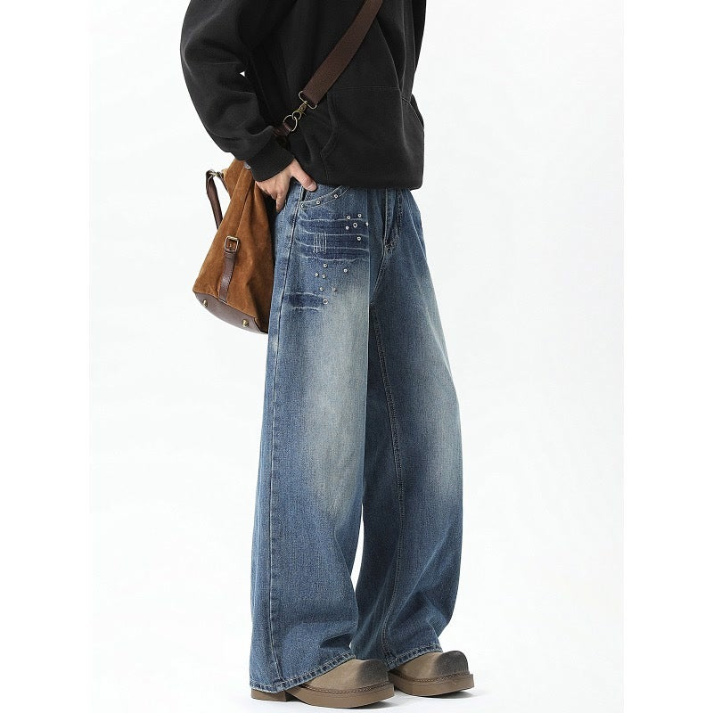 Men's Rivet Washed Jeans Loose Lootquake LLC