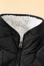 Solid Fleece Lined Quilted Vest Coat THRIXINE