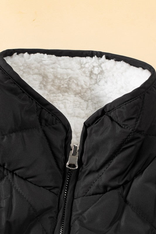 Solid Fleece Lined Quilted Vest Coat THRIXINE