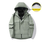 3-in-1 Waterproof Winter Jacket for Men & Women - Removable Down Liner Hooded Windbreaker (5000mm, 90 White Duck Down) - S-6XL Pi-Mart