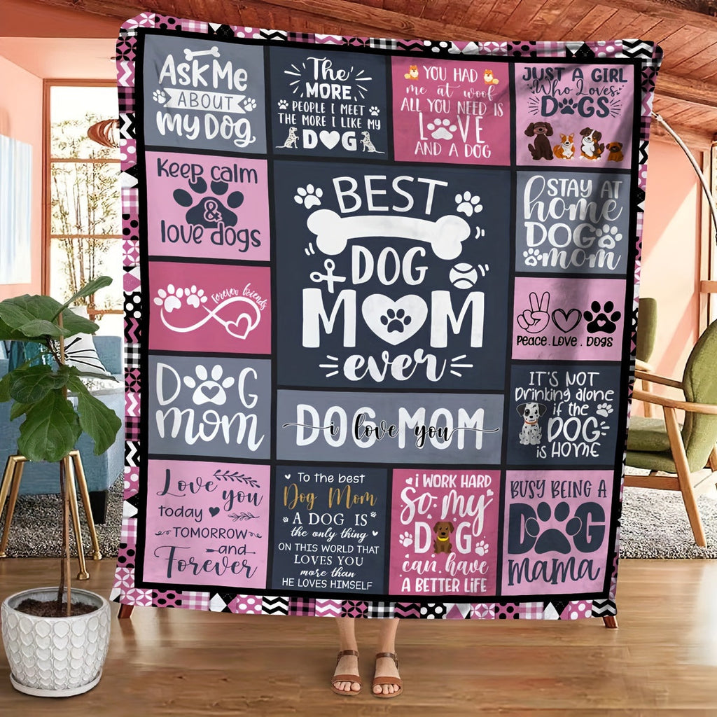 1pc The Best Dog Mom Blanket Splicing Pattern Soft Blanket Flannel Blanket For Sofa Bed