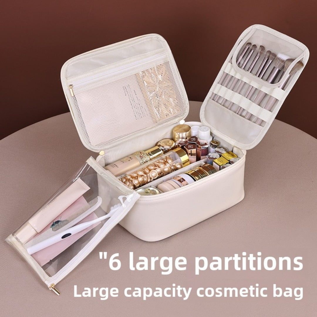 Makeup bag with compartments, makeup bag organizer, 6 large divisions portable large capacity high-end makeup bag, travel makeup brush cosmetic storage bag - SJB-DIAMOND ELITES