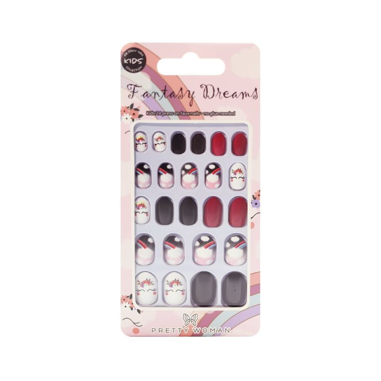 Pretty Woman Kids Manicure Press on Nail Kit, Stiletto, Fantasy Dreams, 24pcs EasyOptionXY LLC