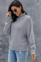 New Gray Chunky Batwing Long Sleeve Turtleneck Sweater