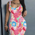 Ladies' Casual Printed Dress With Waist Cinching To Show Off Figure, U-neck Vest, Hip Hugging Dress - SJB-DIAMOND ELITES