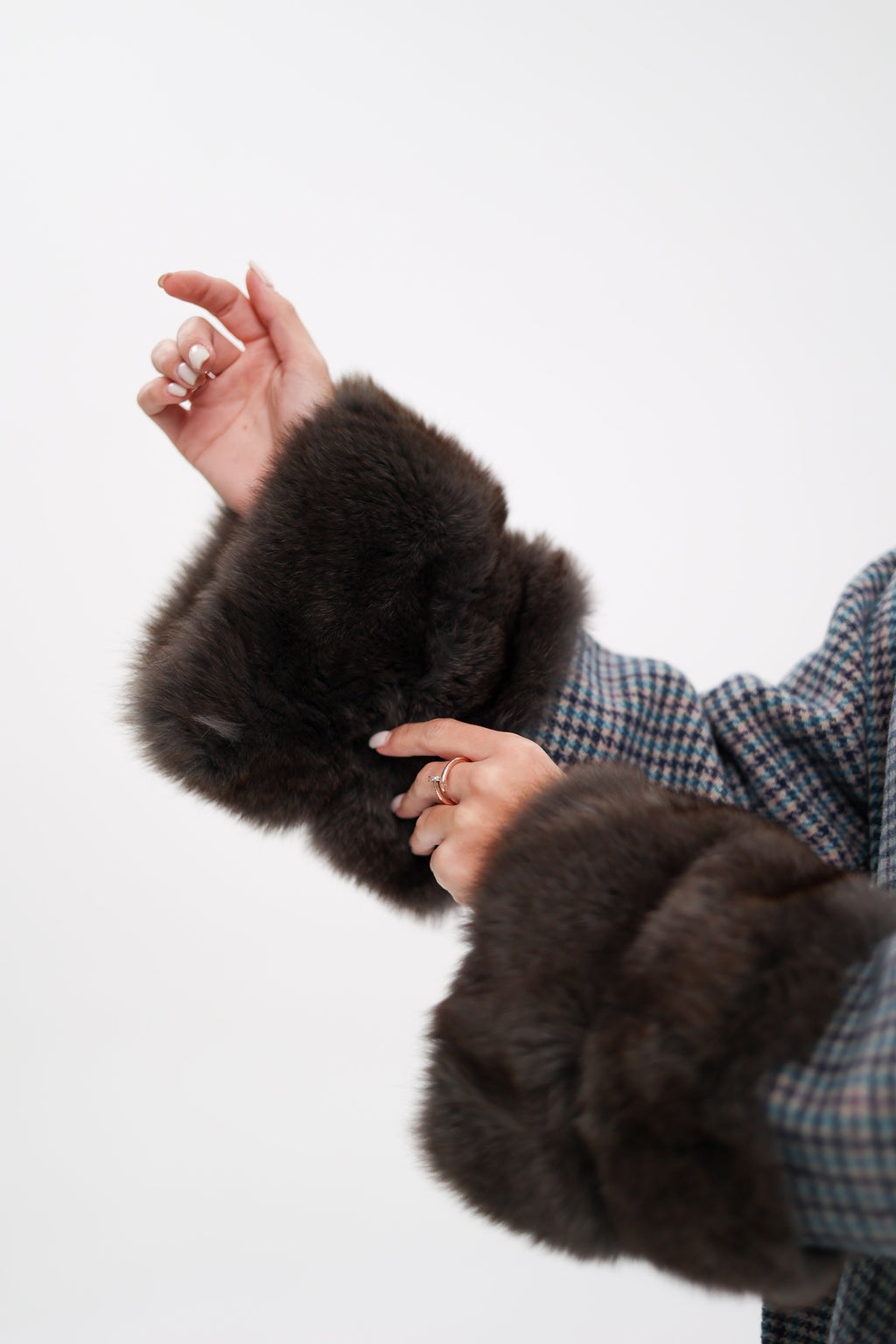 Genuine Polar Fox Fur Virgin Wool Wrap Coat - SJB-DIAMOND ELITES