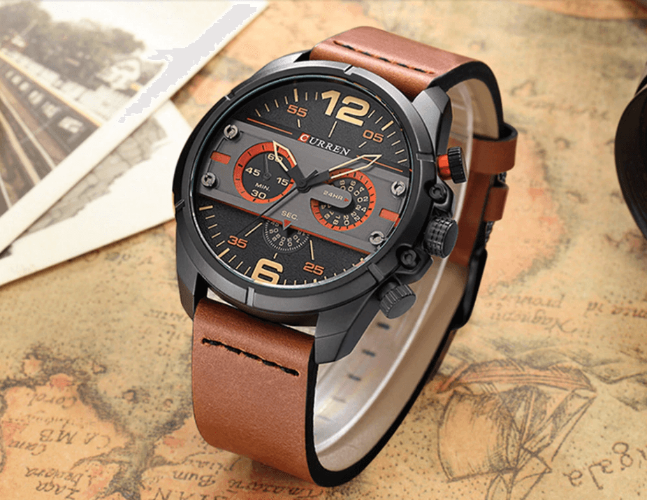 Men's  Waterproof Retro Style Watch With Excellent  Background, Chronometers  Large Numbers Perfect Gift Stevvex