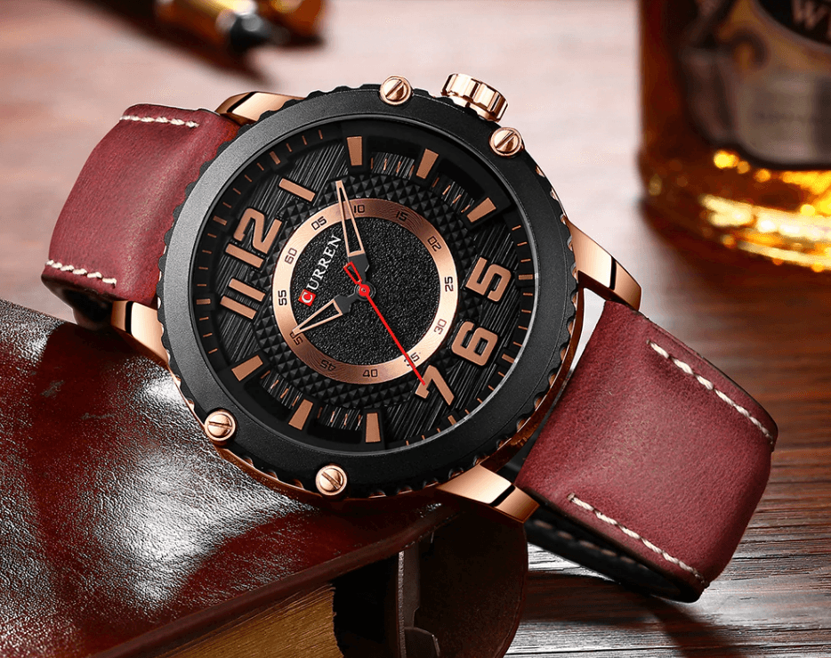 Men's Waterproof  Sport Watch With Leather  Belts  And Large Numbers Details Unique Design Perfect Gift Stevvex