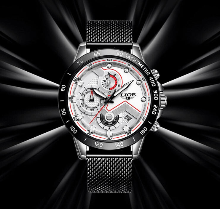 Men's Sports Waterproof Watch With  Stainless Steel Bracelet Unique Design Perfect Gift For Your Man Stevvex