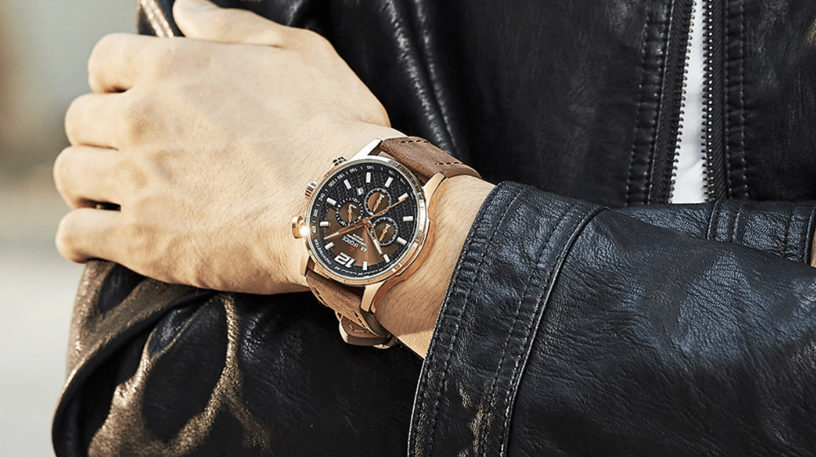 Mens Waterproof Sport Watch With Chronometers Day View And Cross-Matte Background Modern Man Watch Stevvex