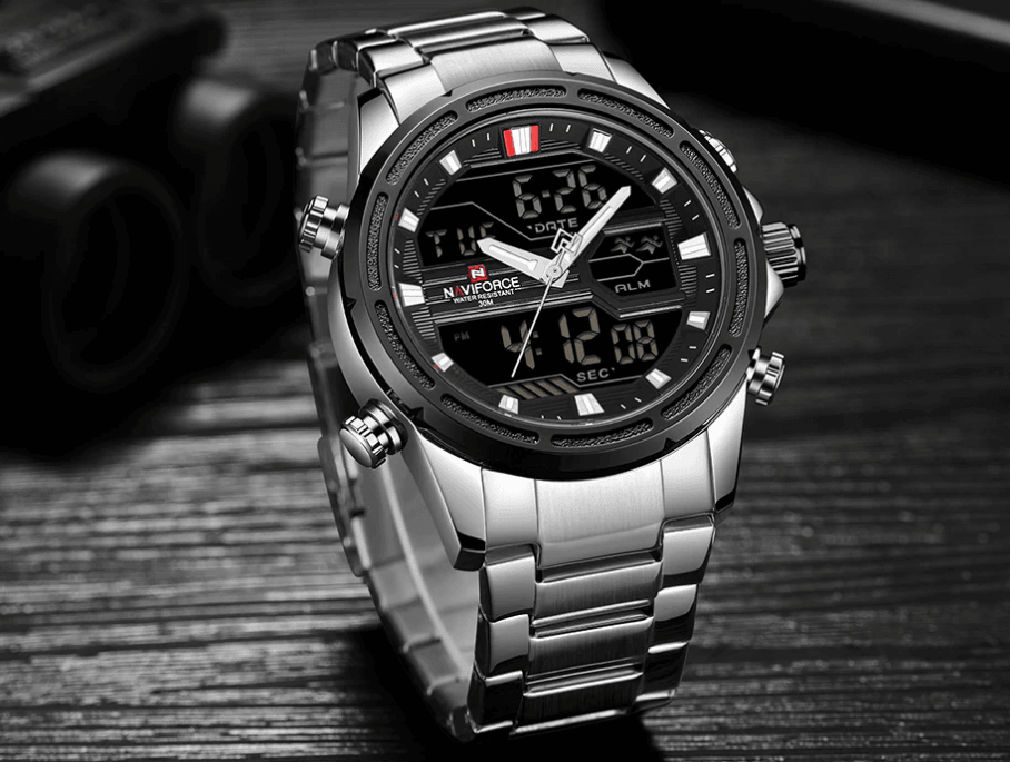 Mens Wrist Watch, Waterproof Analog Digital Watches Multifunction Stainless Steel Business Watches For Man Perfect Gift - SJB-DIAMOND ELITES