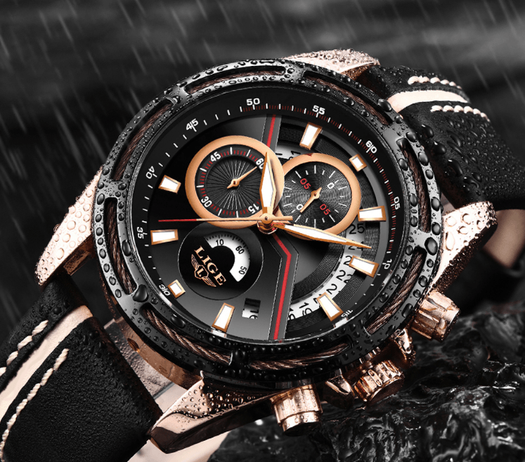 Men's Waterproof Sports  Watch With Leather Belts, Chronometers Day View Fluorescent Pointers Unique Design Perfect Gift Stevvex