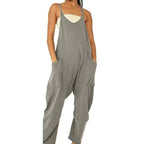 Summer Women's Loose Sleeveless Jumpsuits Spaghetti Strap Long Pant Romper Jumpsuit With Pockets Zipper